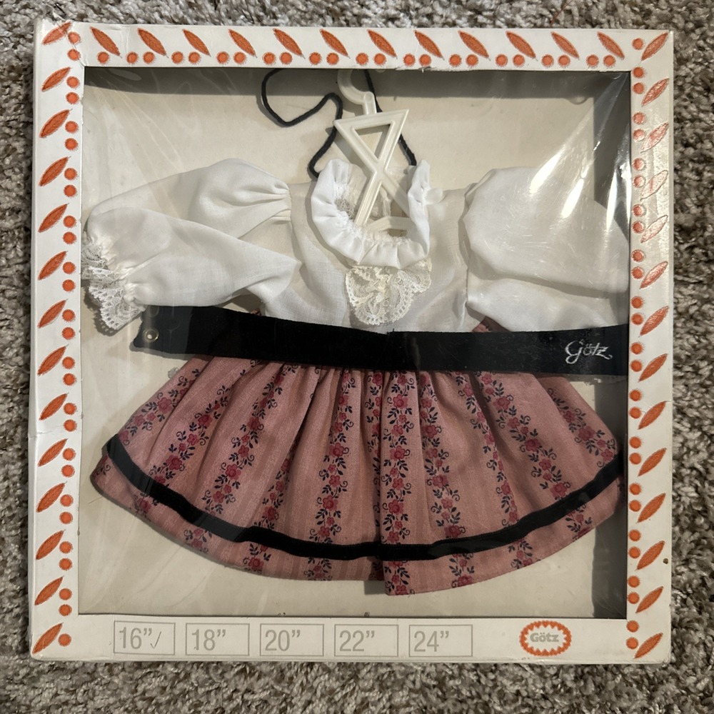 Vintage Gotz Doll Outfit 16" Pink Floral Dirndl Blouse Set West Germany NIB
